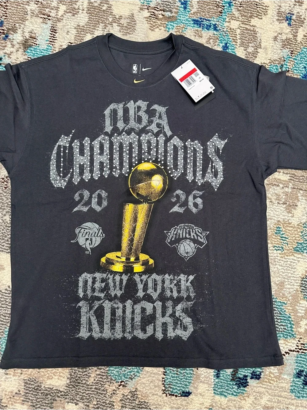 Nike Knicks Championship Black Gray Locker Room Bling Tshirt